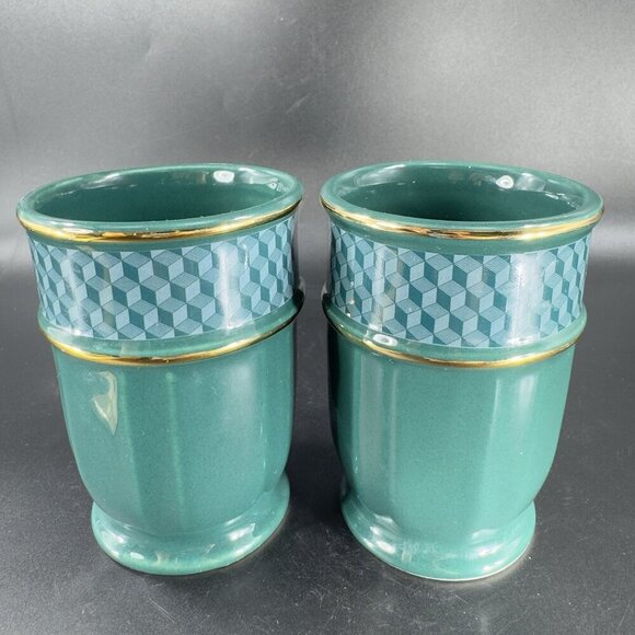Royal Velvet Illusion Bathroom Cup Tumbler Set 2 Tumblers Cups Porcelain Marked - Picture 5 of 7